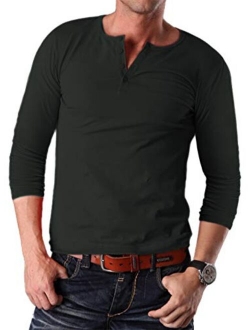 YTD Men's Casual Slim Fit Short Sleeve Henley T-Shirts Cotton Shirts