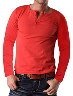 YTD Men's Casual Slim Fit Short Sleeve Henley T-Shirts Cotton Shirts