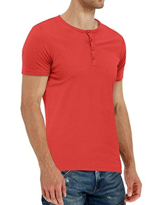 YTD Men's Casual Slim Fit Short Sleeve Henley T-Shirts Cotton Shirts