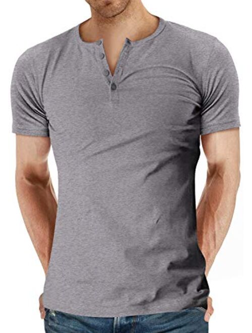 YTD Men's Casual Slim Fit Short Sleeve Henley T-Shirts Cotton Shirts