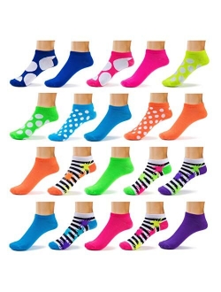 20 Pairs Womens Patterned Low Cut No Show Ankle Socks, Fun Colors for Summer Thin Multi Pack by ComfortnFashion