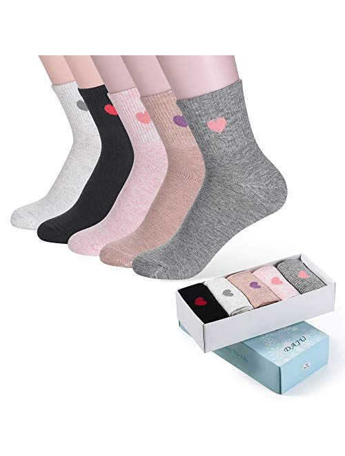 Women Casual Ankle Socks Cotton Cute Heart-Shaped Crew Socks Comfortable Seamless Socks with Gift Box 5 Pairs