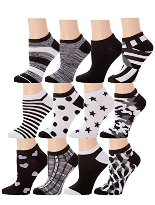 Top Step 12 Pair Pack Women's Colorful Fashion No Show Socks