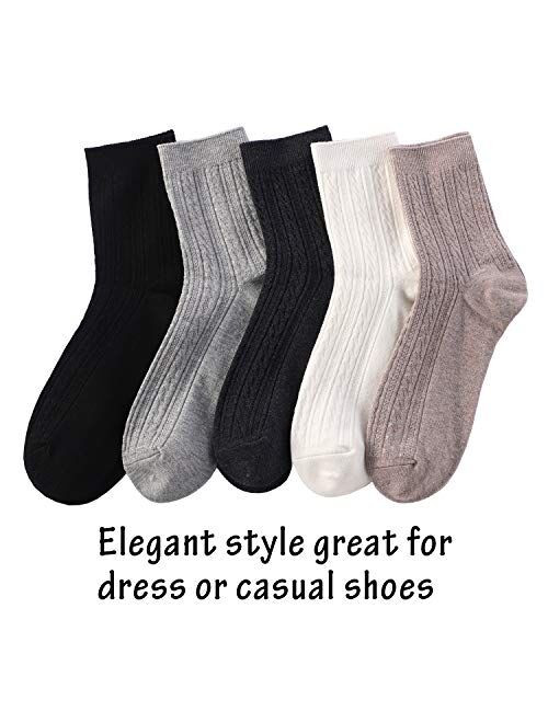 Womens Crew Socks Cotton 6 Pack High Ankle Solid Neutral Color Dress Socks Shoe Size US 7-11