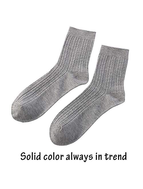 Womens Crew Socks Cotton 6 Pack High Ankle Solid Neutral Color Dress Socks Shoe Size US 7-11