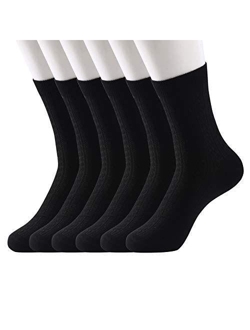 Womens Crew Socks Cotton 6 Pack High Ankle Solid Neutral Color Dress Socks Shoe Size US 7-11