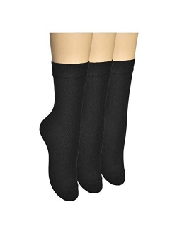 ELYFER Women's 3 Pack Thin Bamboo Dress Socks- Casual Color Crew Socks, Comfort Seam