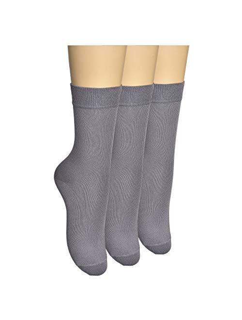 ELYFER Women's 3 Pack Thin Bamboo Dress Socks- Casual Color Crew Socks, Comfort Seam