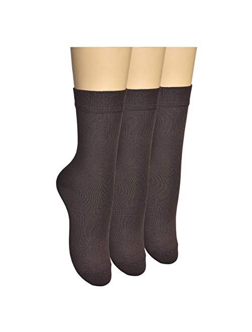 ELYFER Women's 3 Pack Thin Bamboo Dress Socks- Casual Color Crew Socks, Comfort Seam