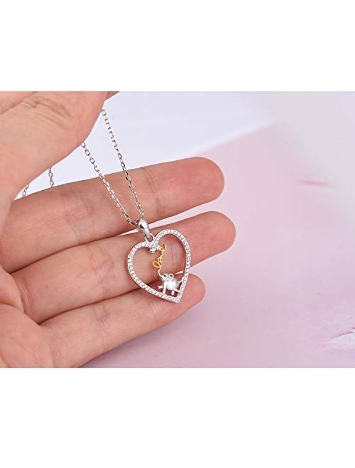 oGoodsunj Mother Daughter Jewelry - 925 Sterling Silver Necklace Lucky Elephant Love in Heart Pendant Ring Bracelet for Women Girls