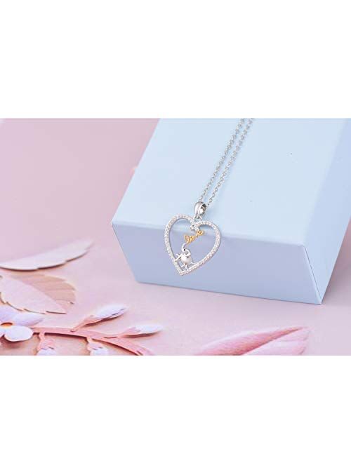 oGoodsunj Mother Daughter Jewelry - 925 Sterling Silver Necklace Lucky Elephant Love in Heart Pendant Ring Bracelet for Women Girls