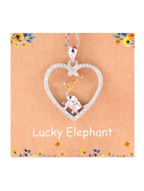 oGoodsunj Mother Daughter Jewelry - 925 Sterling Silver Necklace Lucky Elephant Love in Heart Pendant Ring Bracelet for Women Girls