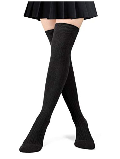 Womens Cotton Thigh High Socks Knit Over the Knee Stockings Knee High Socks