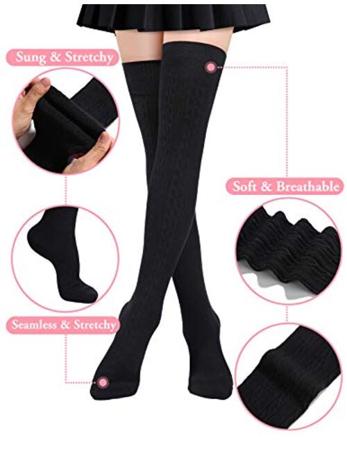 Womens Cotton Thigh High Socks Knit Over the Knee Stockings Knee High Socks