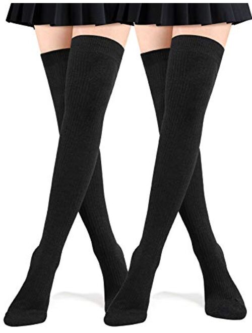 Womens Cotton Thigh High Socks Knit Over the Knee Stockings Knee High Socks