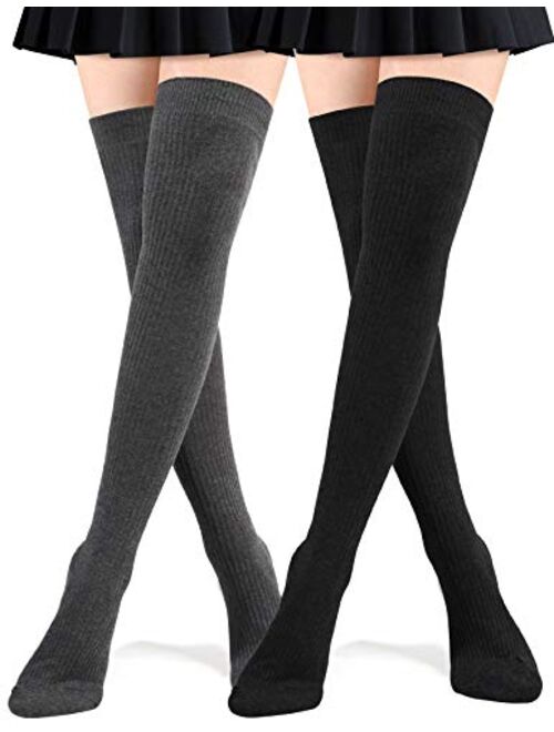 Womens Cotton Thigh High Socks Knit Over the Knee Stockings Knee High Socks