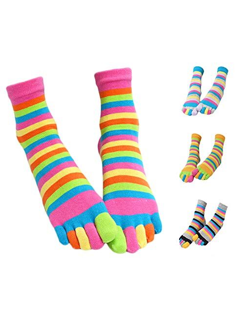 Five Toe Socks Women Cotton Socks with Toes Toe Separator Rainbow Socks Pack Of 4