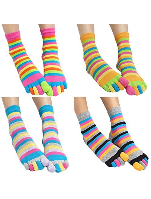 Five Toe Socks Women Cotton Socks with Toes Toe Separator Rainbow Socks Pack Of 4