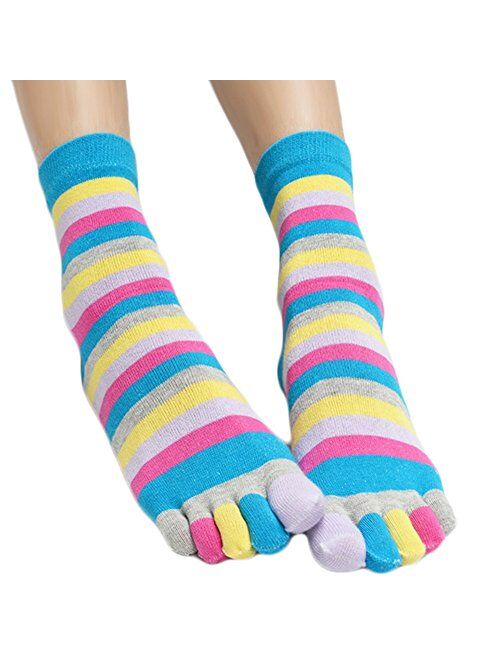 Five Toe Socks Women Cotton Socks with Toes Toe Separator Rainbow Socks Pack Of 4