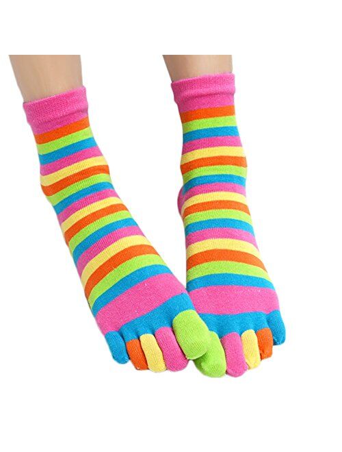 Five Toe Socks Women Cotton Socks with Toes Toe Separator Rainbow Socks Pack Of 4