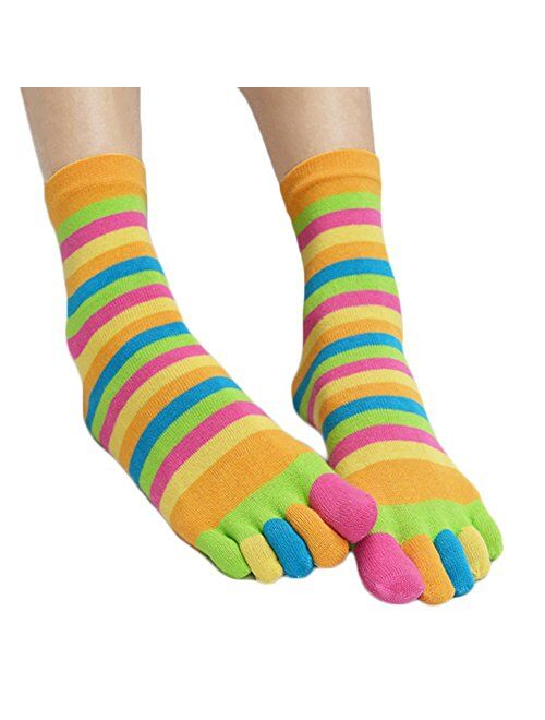 Five Toe Socks Women Cotton Socks with Toes Toe Separator Rainbow Socks Pack Of 4