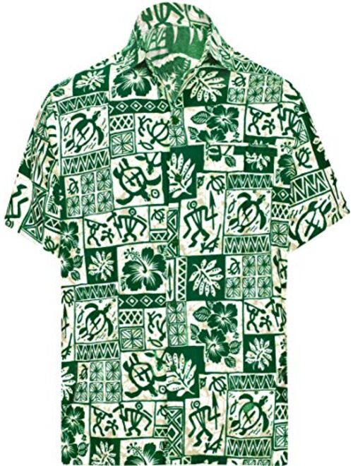 LA LEELA Men's Loose Casual Short Sleeve Aloha Hawaiian Shirt