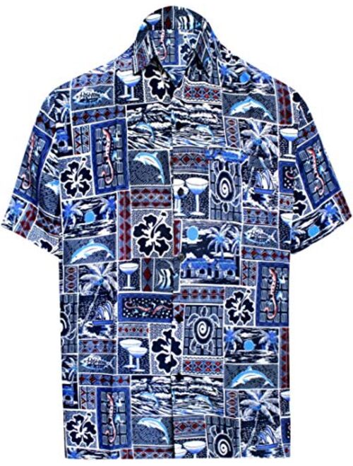 LA LEELA Men's Loose Casual Short Sleeve Aloha Hawaiian Shirt