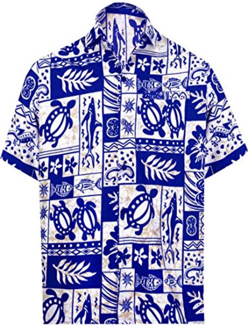 LA LEELA Men's Loose Casual Short Sleeve Aloha Hawaiian Shirt