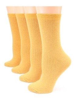 MIRMARU Women's 4 Pairs Solid Color Lightweight Ribbed knitted Soft Cotton Casual Crew Socks
