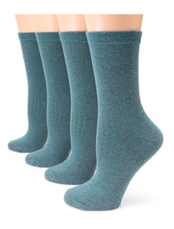 MIRMARU Women's 4 Pairs Solid Color Lightweight Ribbed knitted Soft Cotton Casual Crew Socks