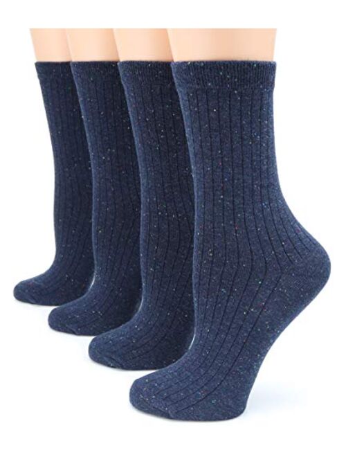 MIRMARU Women's 4 Pairs Solid Color Lightweight Ribbed knitted Soft Cotton Casual Crew Socks