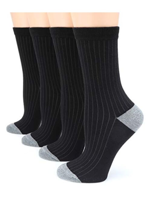 MIRMARU Women's 4 Pairs Solid Color Lightweight Ribbed knitted Soft Cotton Casual Crew Socks