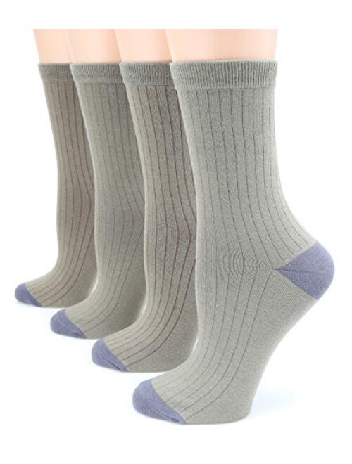 MIRMARU Women's 4 Pairs Solid Color Lightweight Ribbed knitted Soft Cotton Casual Crew Socks