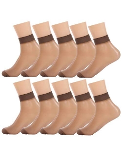 Women Sheer Socks 10 Pairs Ankle High Soft Crystal Silky Hosiery Office