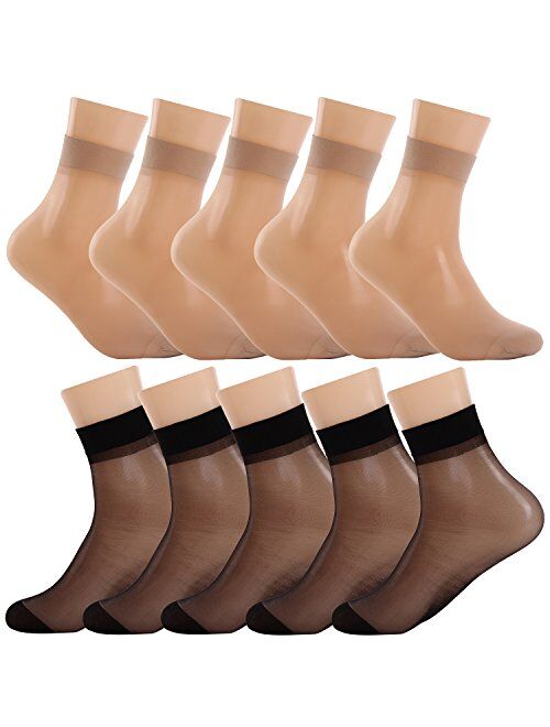 Women Sheer Socks 10 Pairs Ankle High Soft Crystal Silky Hosiery Office