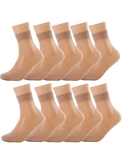 Women Sheer Socks 10 Pairs Ankle High Soft Crystal Silky Hosiery Office