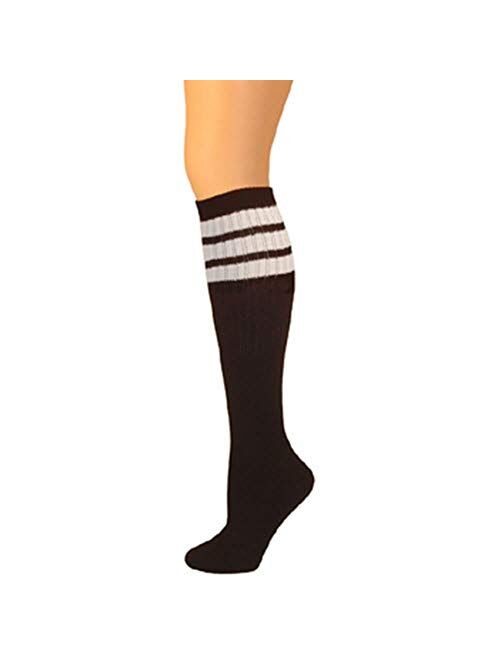 AJs Classic Triple Stripes Retro Knee High Tube Socks, Sock size 11-13, Shoe Size 5 and up, Made in USA