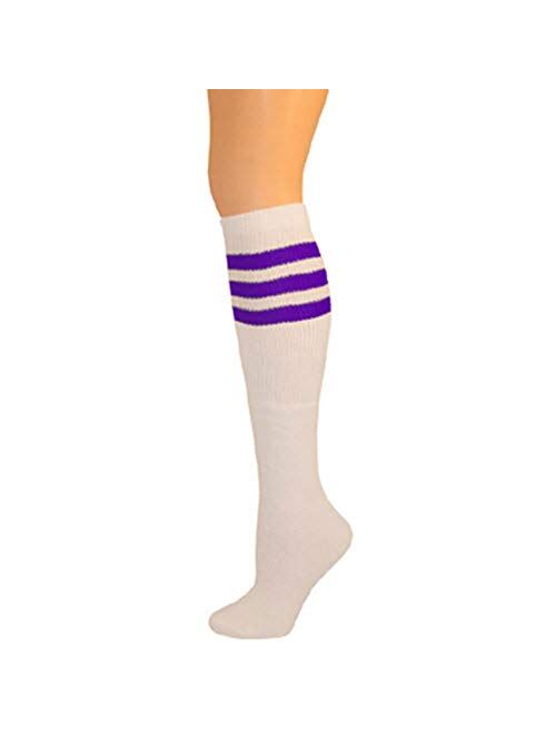 AJs Classic Triple Stripes Retro Knee High Tube Socks, Sock size 11-13, Shoe Size 5 and up, Made in USA