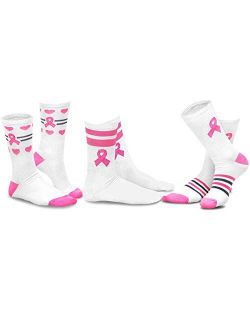 TeeHee Women Pink Ribbon Breast Cancer Awareness Cotton Socks Multi Pair