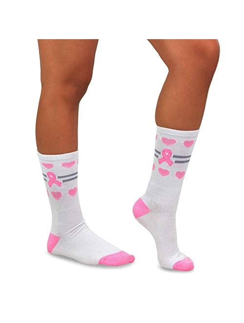 TeeHee Women Pink Ribbon Breast Cancer Awareness Cotton Socks Multi Pair