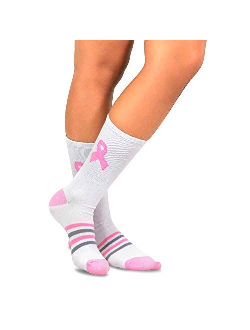 TeeHee Women Pink Ribbon Breast Cancer Awareness Cotton Socks Multi Pair