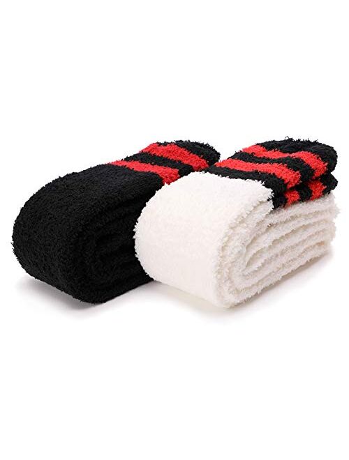 Girls Womens Over Knee High Fuzzy Socks Stockings Fluffy Soft Warm Cozy Cute Long Winter Christmas Socks 2 Pairs