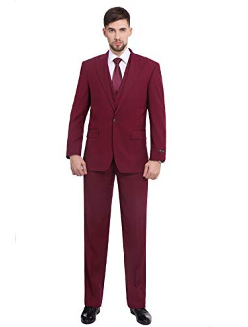 P&L Men's 3-Piece Classic Fit Dress Suits Tuxedo Blazer Jacket Tux Vest & Pants Set