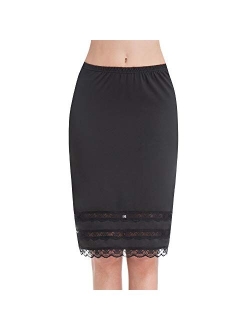 Half Slips for Women Underskirt Dress Extender Lace Trim Knee Length Midi Skirt 19-26" Length