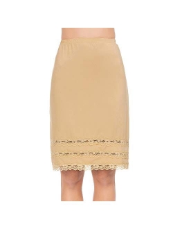 Half Slips for Women Underskirt Dress Extender Lace Trim Knee Length Midi Skirt 19-26" Length