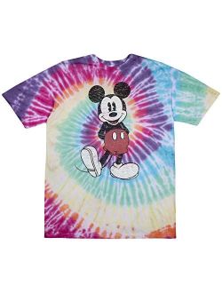 Men's Cotton Short Sleeve Crew Neck Full Size Mickey Mouse Distressed Look Tie dye T-Shirt