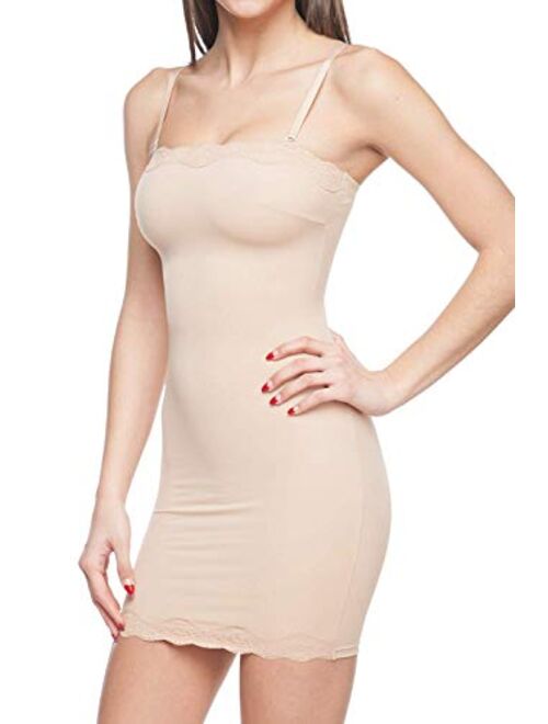 Body Beautiful Womens Full Body Slip Shaper with Lace Trim