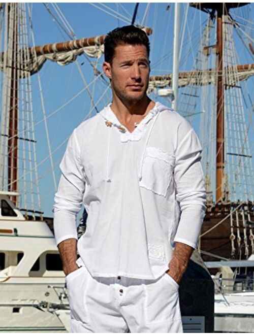 Pure Cotton Men's White Shirt- 100% Cotton Casual Hippie Shirt Long Sleeve Beach Yoga Top | The Perfect Summer Shirts for Men