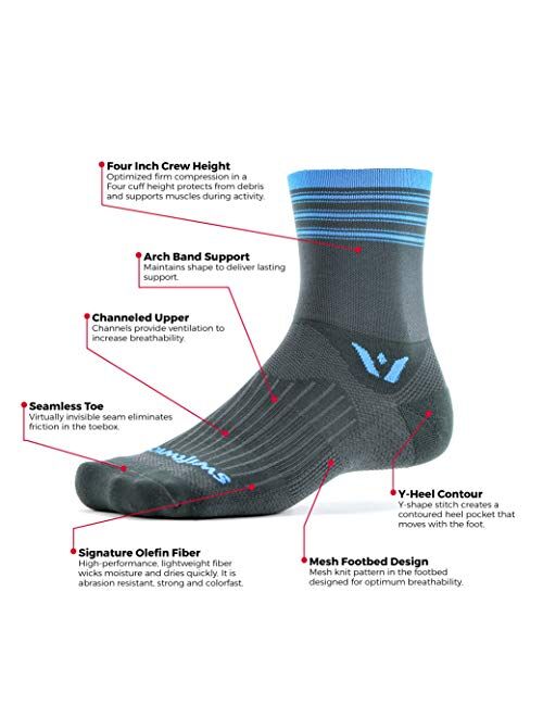 Swiftwick ASPIRE FOUR Trail Running, Cycling Crew Socks, Firm Compression Fit