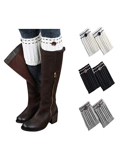 Bestjybt 3 Pairs Womens Short Boots Socks Crochet Knitted Boot Cuffs Leg Warmers Socks